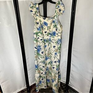 London Times Floral Maxi Dress in Cream with Blue and Green Accents